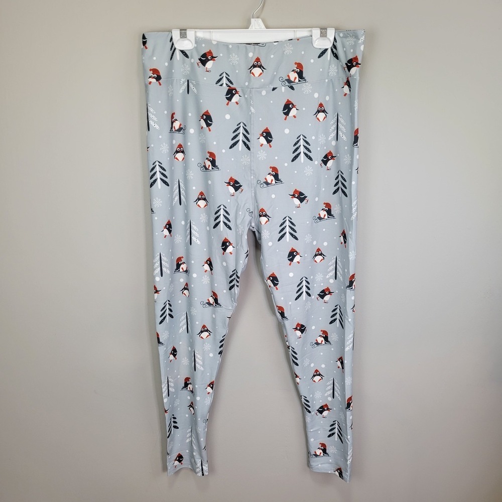 Dren Designs Snow Penguins Polyester Spandex Ankle‎ Leggings Extended Plus Size